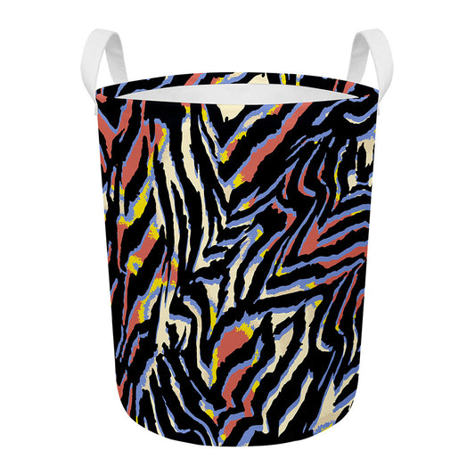 Abstract Zebra Pattern Print Round Laundry Basket