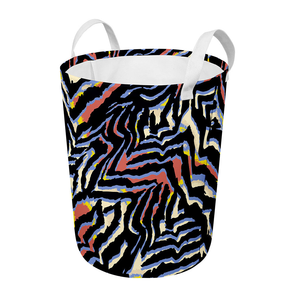 Abstract Zebra Pattern Print Round Laundry Basket