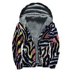 Abstract Zebra Pattern Print Sherpa Lined Zip Up Hoodie