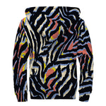 Abstract Zebra Pattern Print Sherpa Lined Zip Up Hoodie