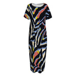 Abstract Zebra Pattern Print Short Sleeve Long Nightdress