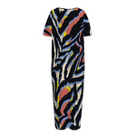 Abstract Zebra Pattern Print Short Sleeve Long Nightdress