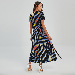 Abstract Zebra Pattern Print Short Sleeve Maxi Dress