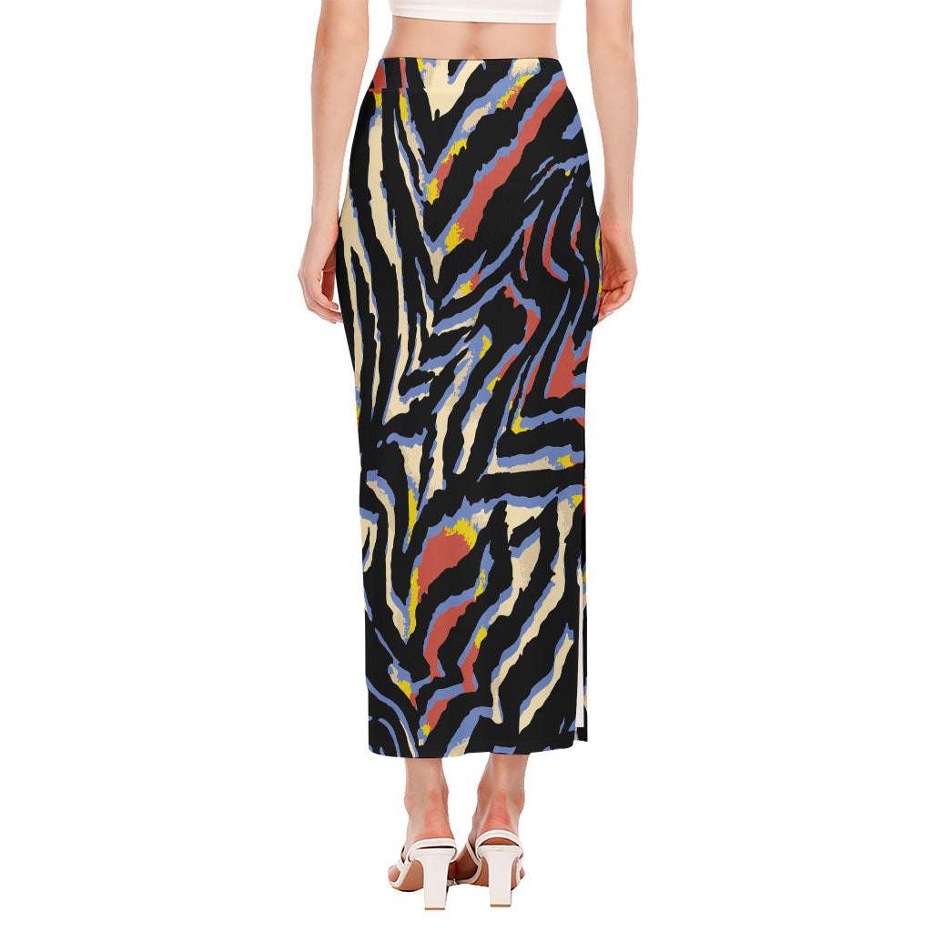 Abstract Zebra Pattern Print Side Slit Maxi Skirt