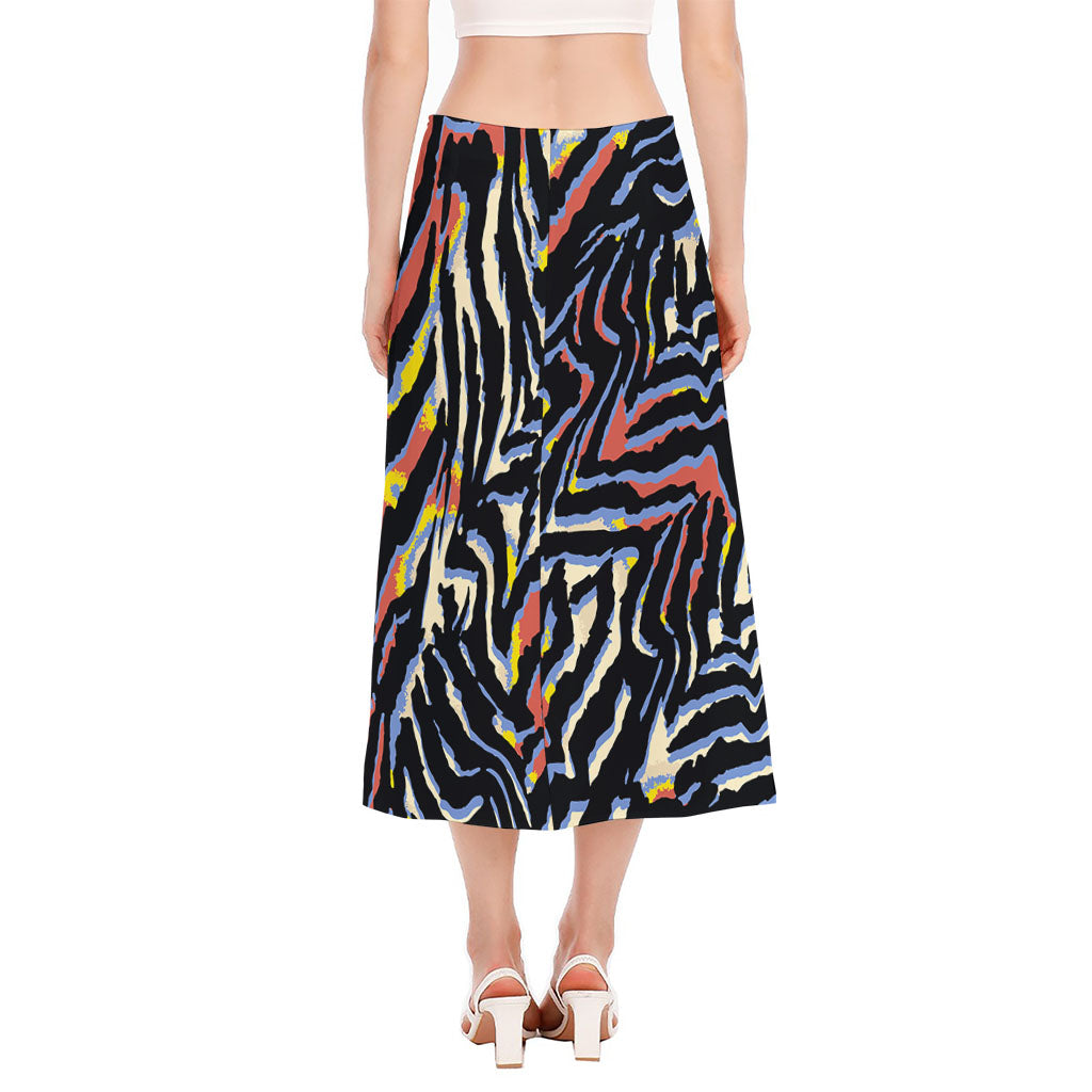 Abstract Zebra Pattern Print Side Slit Midi Skirt