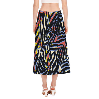 Abstract Zebra Pattern Print Side Slit Midi Skirt