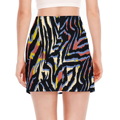 Abstract Zebra Pattern Print Side Slit Mini Skirt