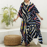 Abstract Zebra Pattern Print Silk V-Neck Kaftan Dress