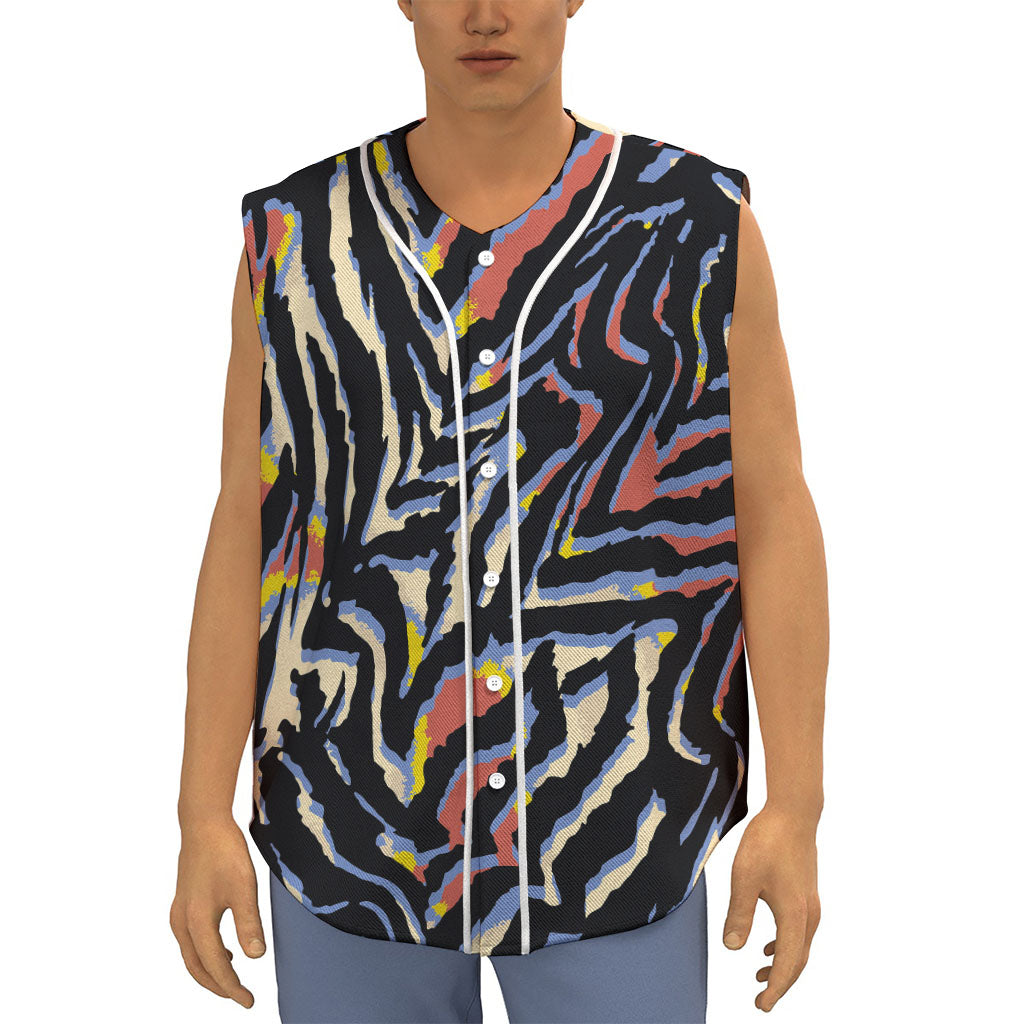 Abstract Zebra Pattern Print Sleeveless Baseball Jersey