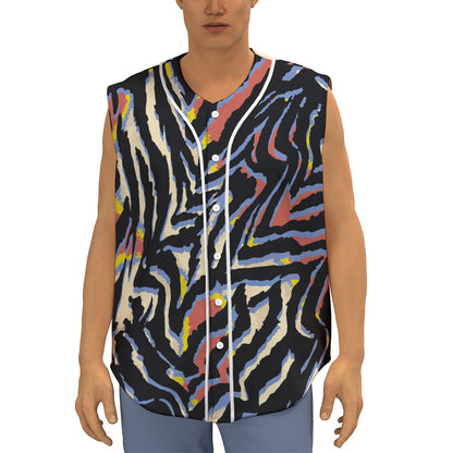 Abstract Zebra Pattern Print Sleeveless Baseball Jersey