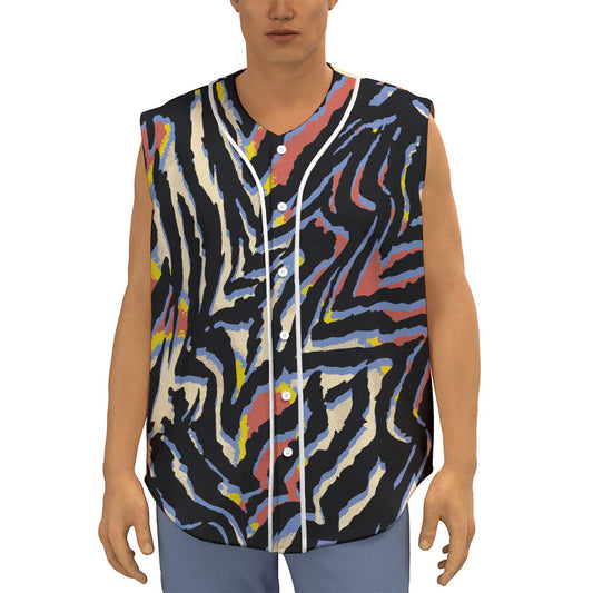 Abstract Zebra Pattern Print Sleeveless Baseball Jersey