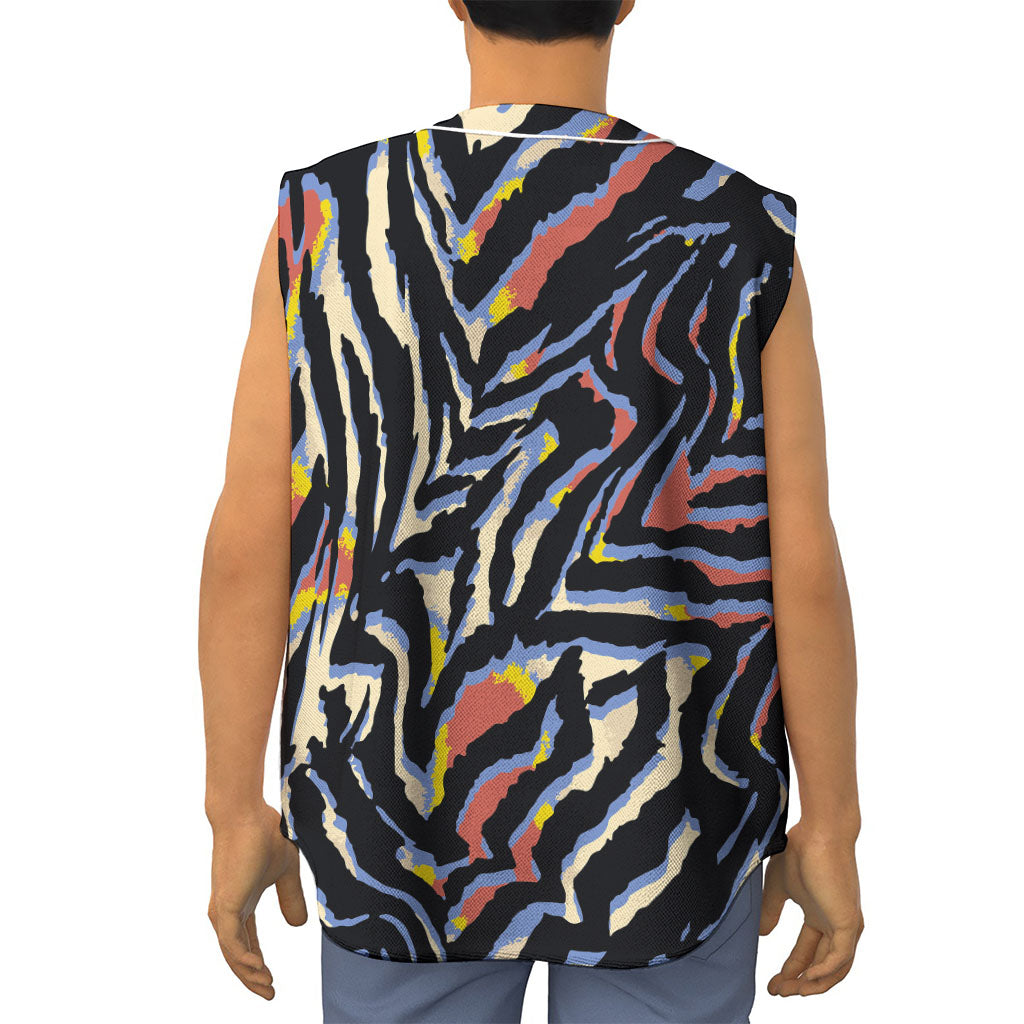 Abstract Zebra Pattern Print Sleeveless Baseball Jersey