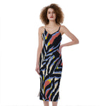 Abstract Zebra Pattern Print Slim Fit Midi Cami Dress