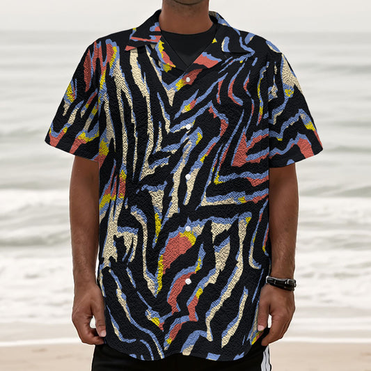 Abstract Zebra Pattern Print Textured Short Sleeve Shirt