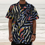 Abstract Zebra Pattern Print Textured Short Sleeve Shirt
