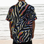 Abstract Zebra Pattern Print Textured Short Sleeve Shirt