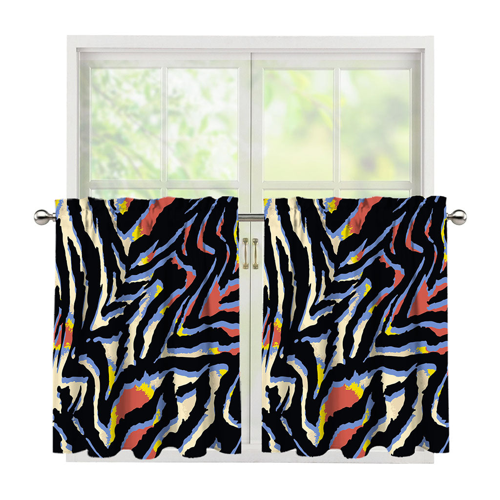 Abstract Zebra Pattern Print Tier Curtains