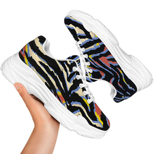 Abstract Zebra Pattern Print White Chunky Shoes