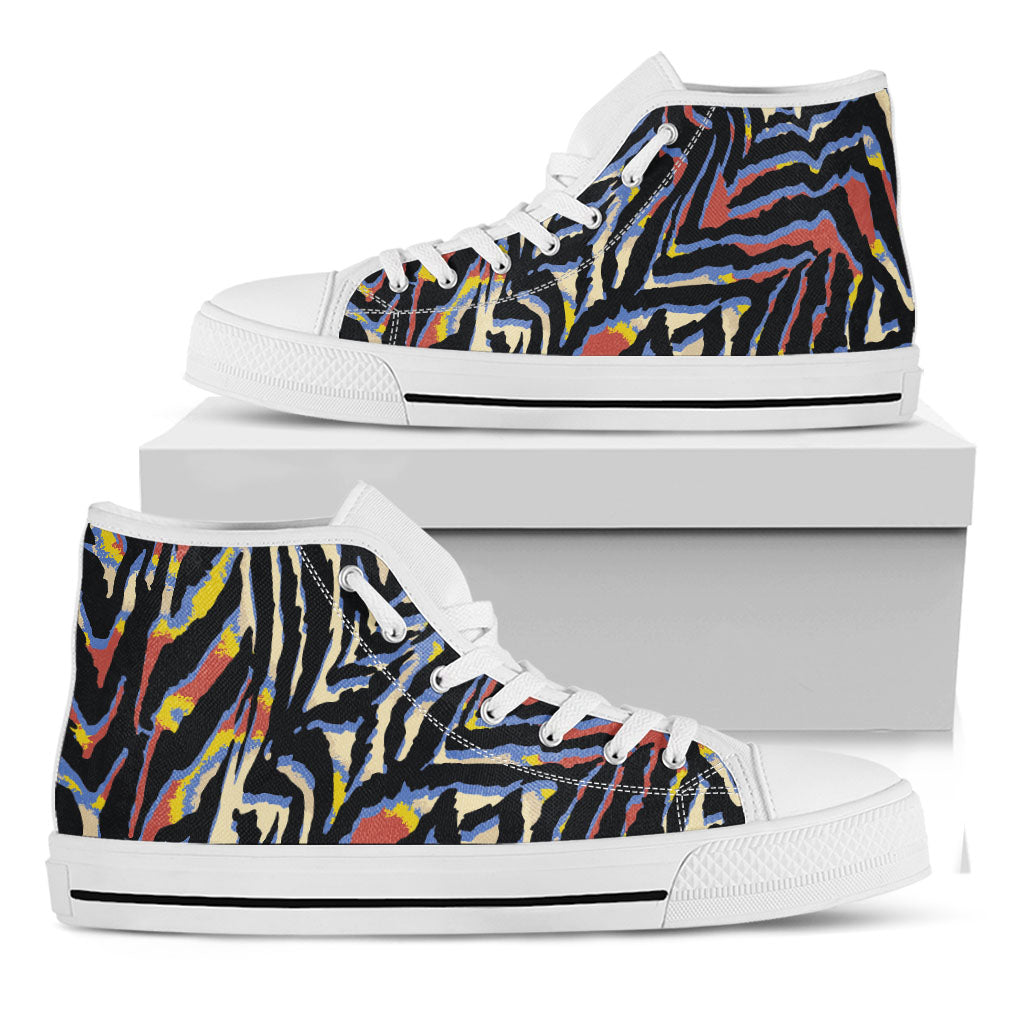 Abstract Zebra Pattern Print White High Top Sneakers