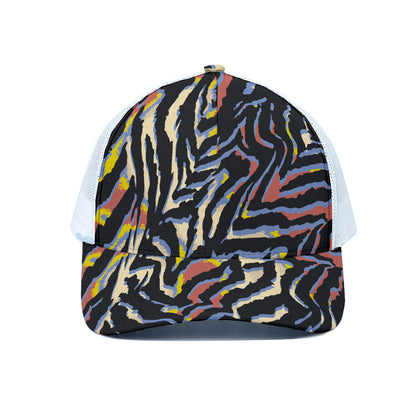 Abstract Zebra Pattern Print White Mesh Trucker Cap