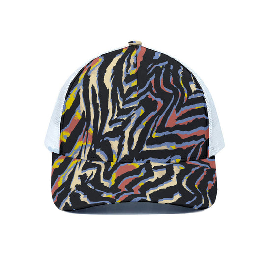 Abstract Zebra Pattern Print White Mesh Trucker Cap