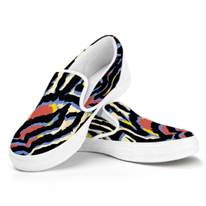 Abstract Zebra Pattern Print White Slip On Sneakers