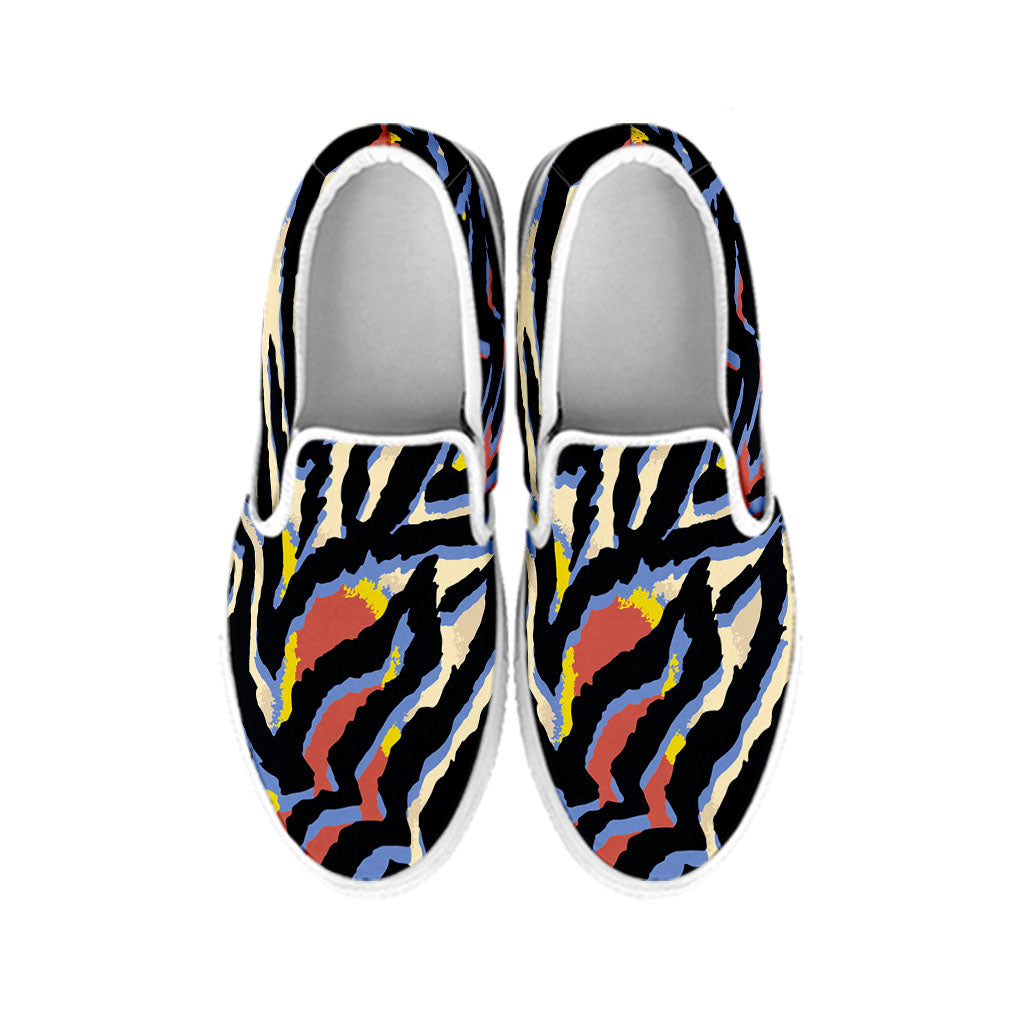 Abstract Zebra Pattern Print White Slip On Sneakers