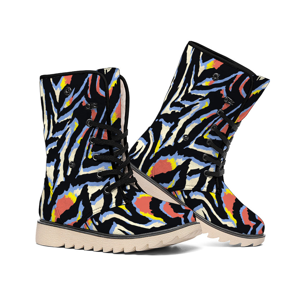 Abstract Zebra Pattern Print Winter Boots