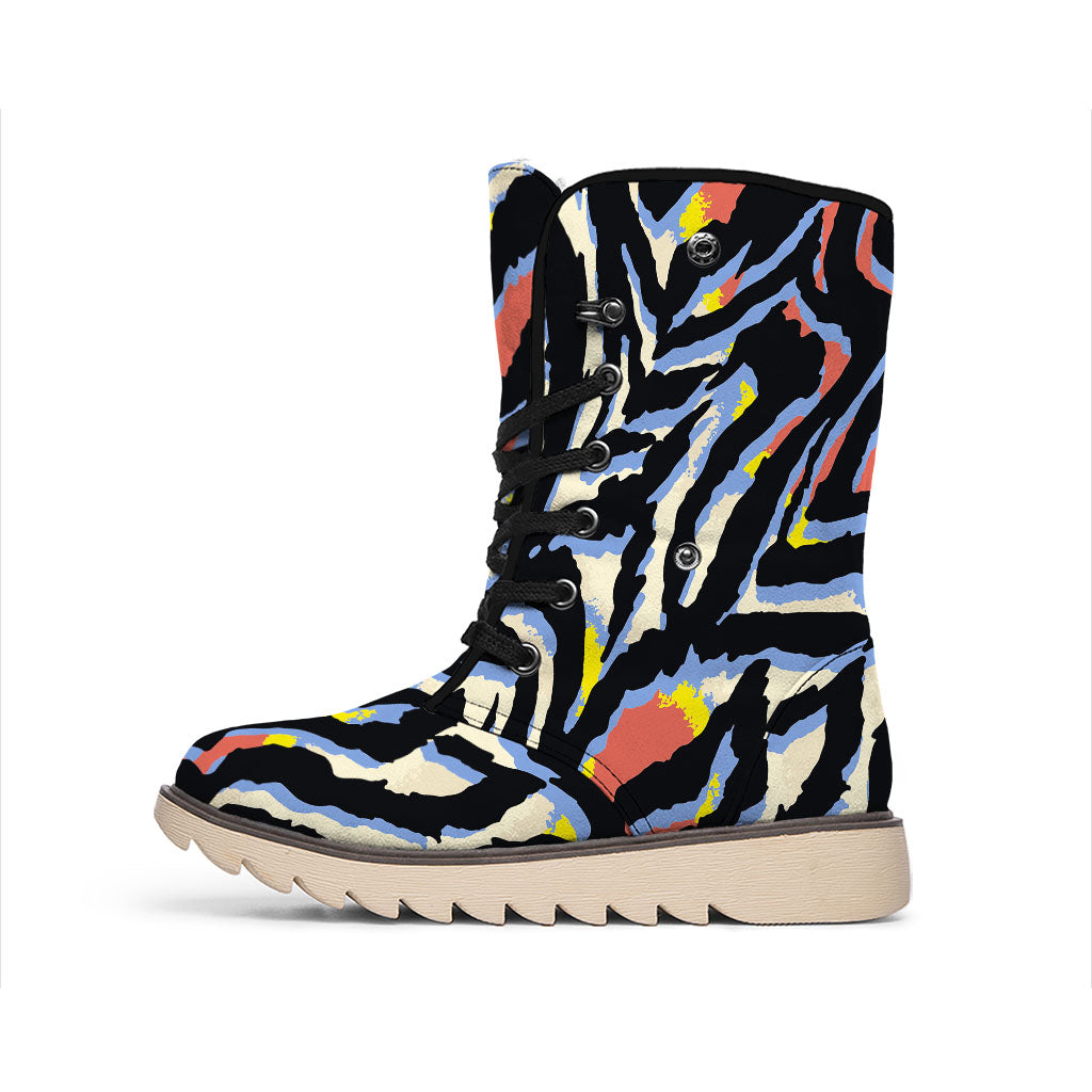 Abstract Zebra Pattern Print Winter Boots