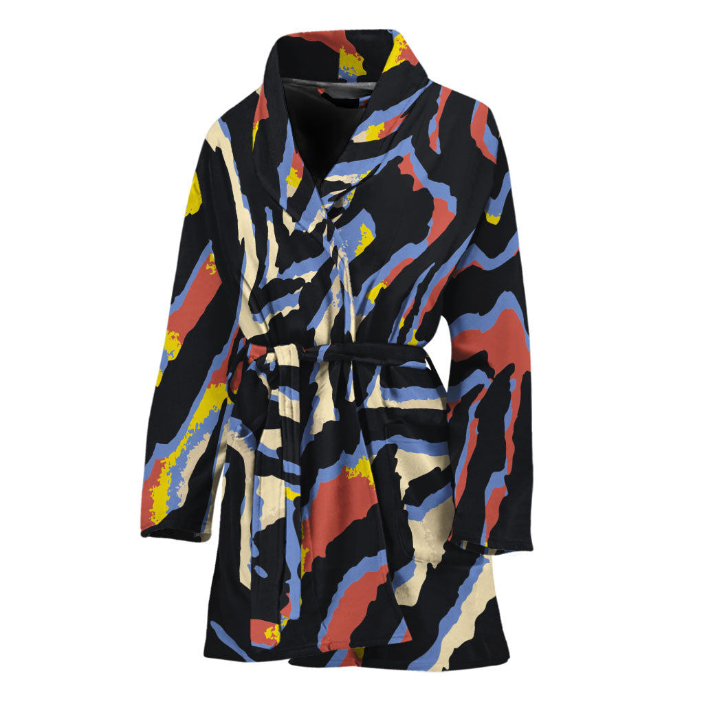 Abstract Zebra Pattern Print Women's Bathrobe