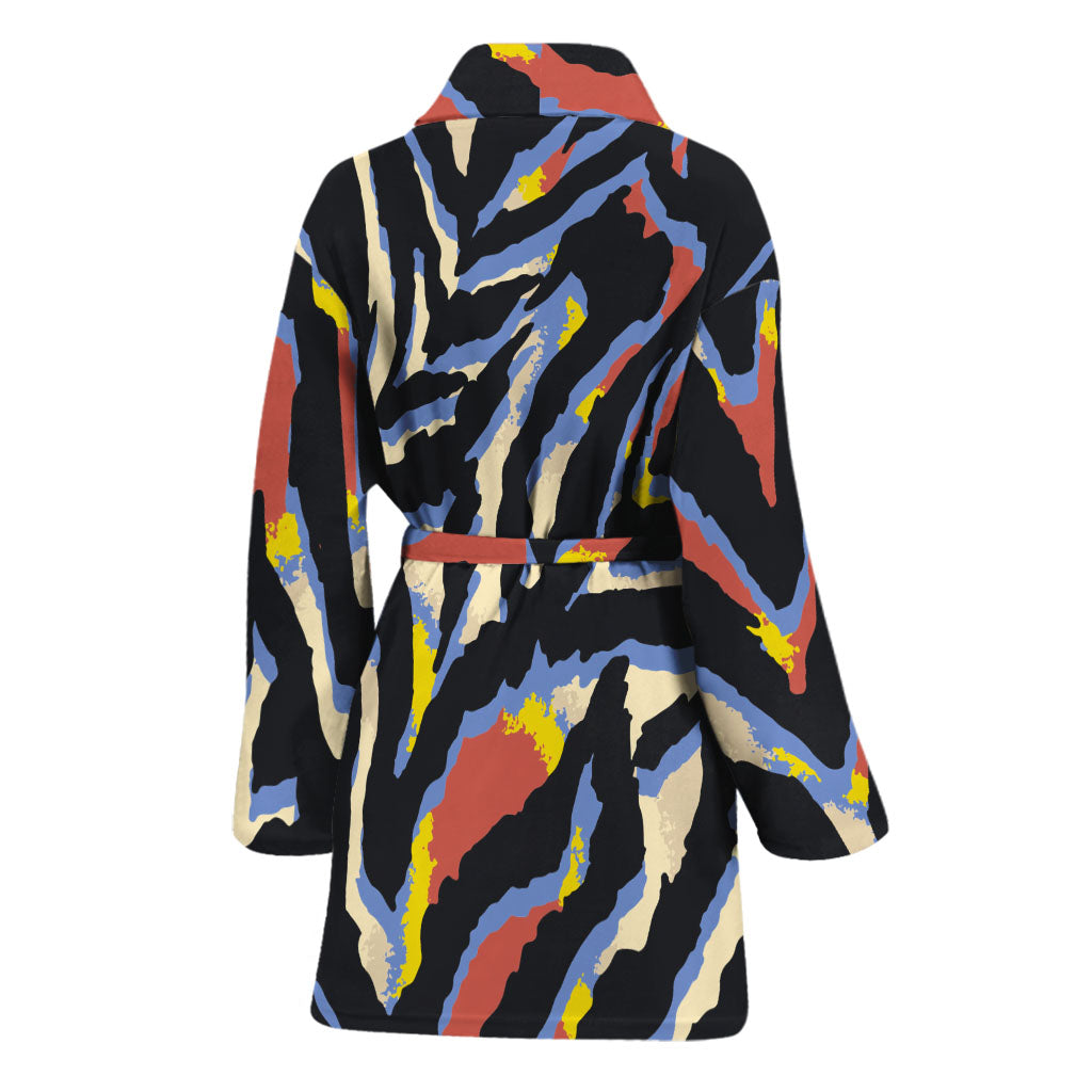 Abstract Zebra Pattern Print Women's Bathrobe