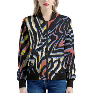 Abstract Zebra Pattern Print Women's Bomber Jacket