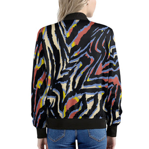 Abstract Zebra Pattern Print Women's Bomber Jacket