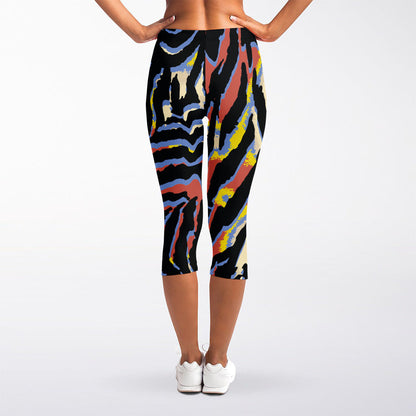 Abstract Zebra Pattern Print Women's Capri Leggings