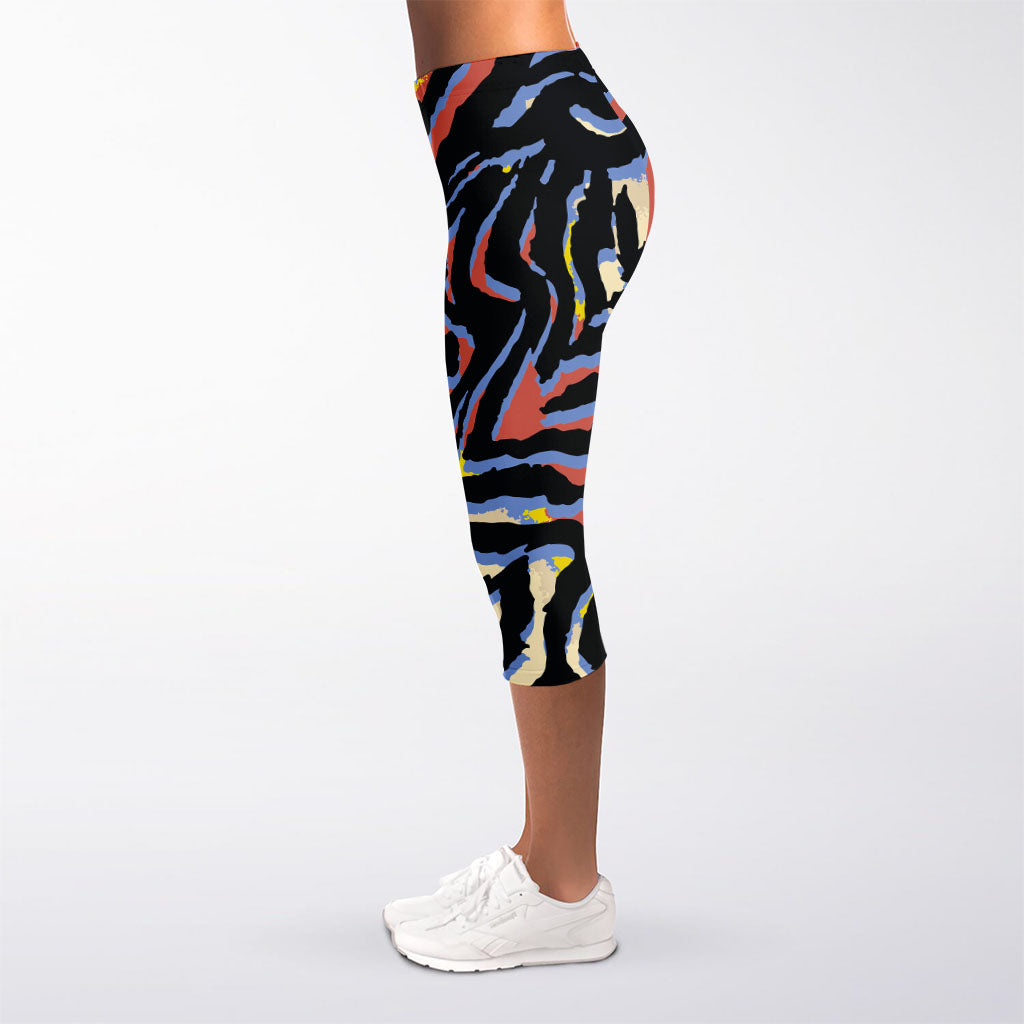 Abstract Zebra Pattern Print Women's Capri Leggings