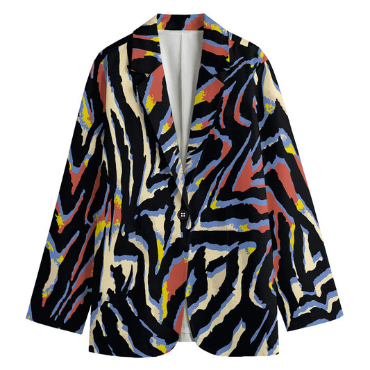 Abstract Zebra Pattern Print Women's Cotton Blazer