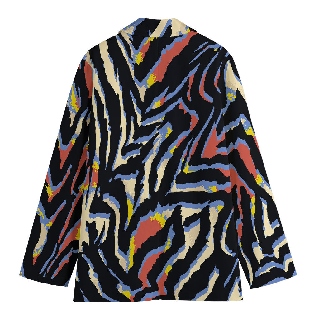 Abstract Zebra Pattern Print Women's Cotton Blazer