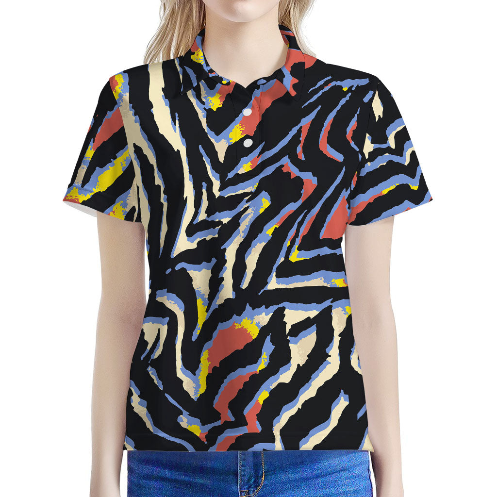 Abstract Zebra Pattern Print Women's Polo Shirt