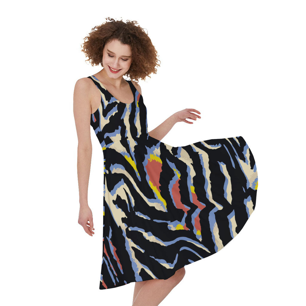 Abstract Zebra Pattern Print Women's Sleeveless Dress