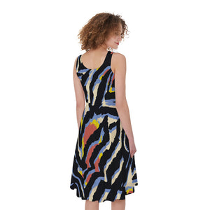 Abstract Zebra Pattern Print Women's Sleeveless Dress