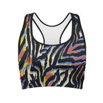 Abstract Zebra Pattern Print Women's Sports Bra