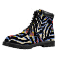 Abstract Zebra Pattern Print Padded Collar Lace Up Boots