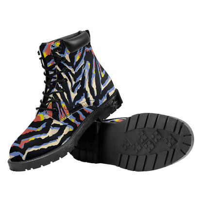 Abstract Zebra Pattern Print Work Boots