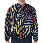 Abstract Zebra Pattern Print Zip Sleeve Bomber Jacket