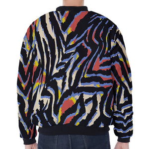 Abstract Zebra Pattern Print Zip Sleeve Bomber Jacket