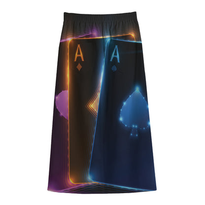 Ace Cards Print Cotton Front Slit Maxi Skirt