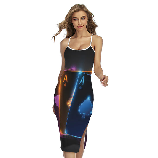 Ace Cards Print Cross Back Cami Dress