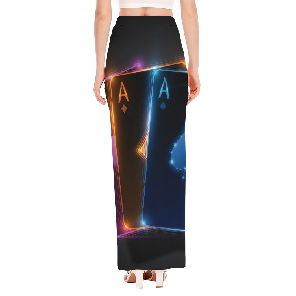 Ace Cards Print High Slit Maxi Skirt