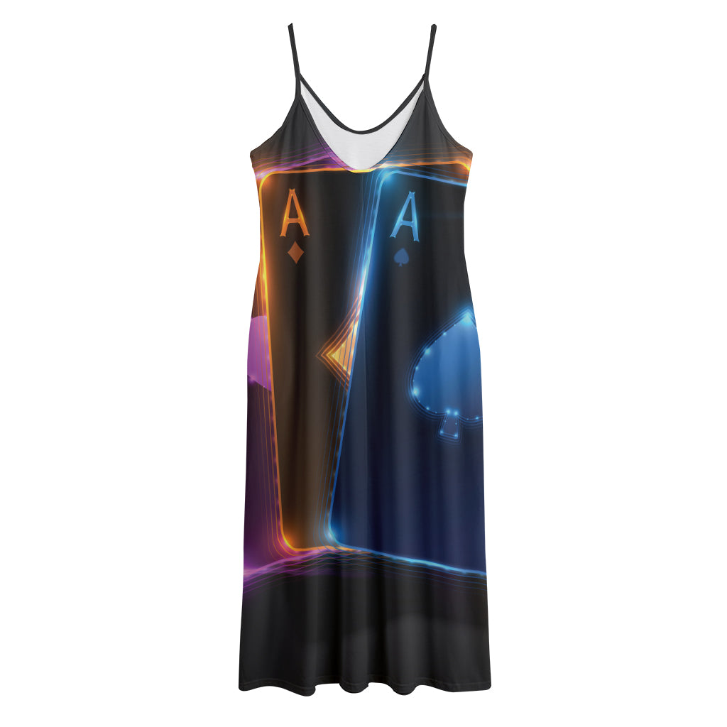 Ace Cards Print Jersey Midi Cami Dress
