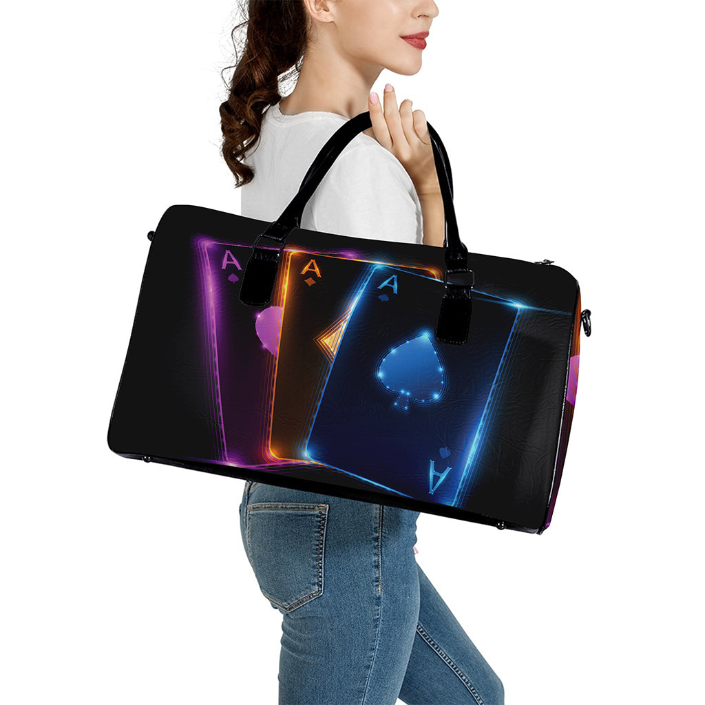 Ace Cards Print Leather Duffle Bag